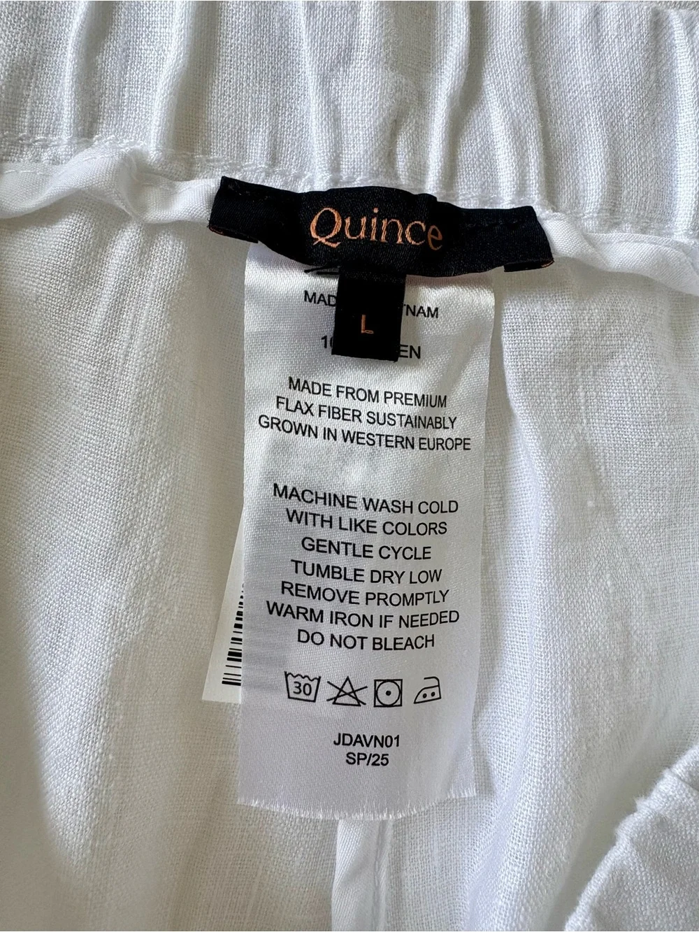Quince 100% European Linen White Pants L NWOT Elastic Waist Wide Leg Beach